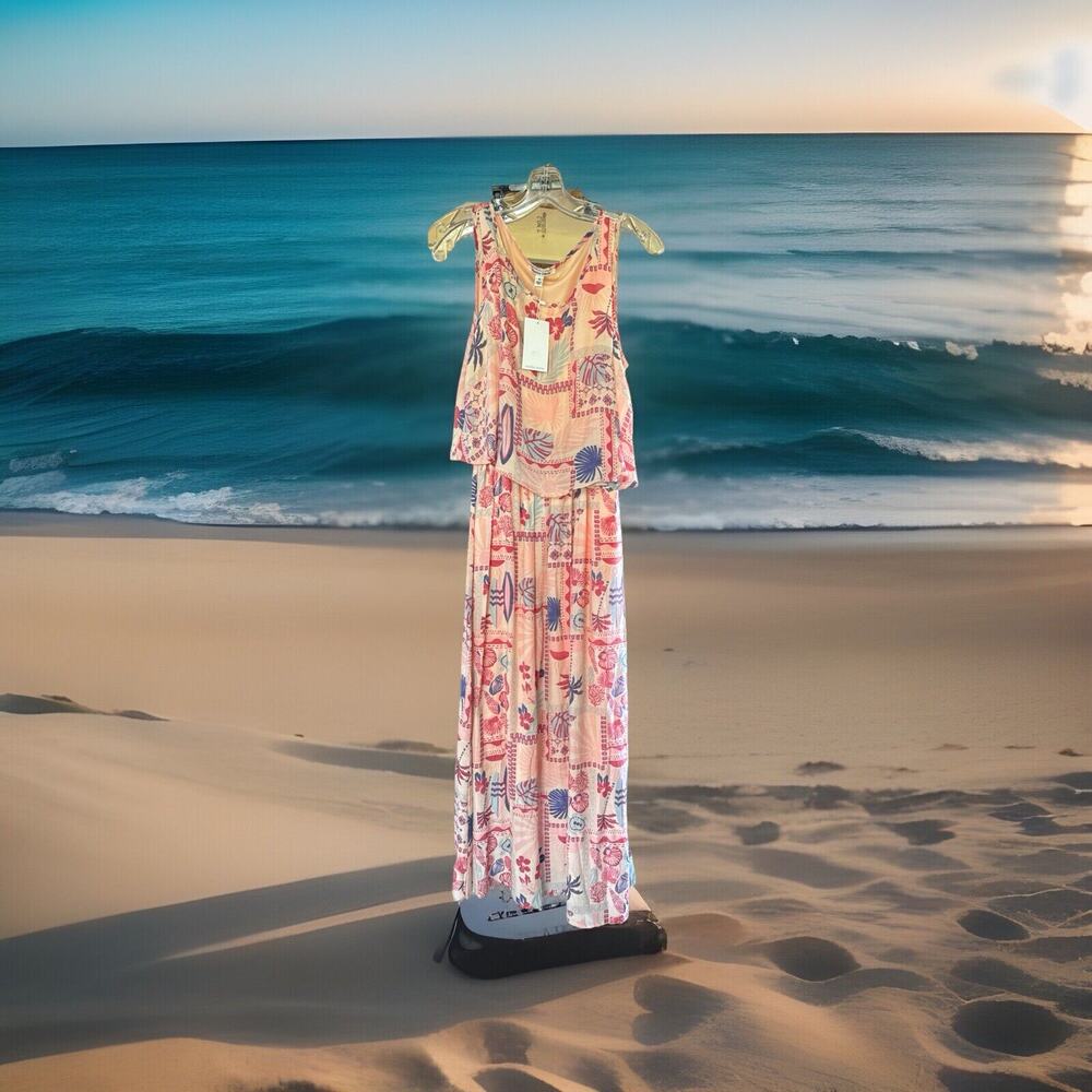 Marissa Olivia Maxi Pink Multi, Beachy Print Dress Size Medium